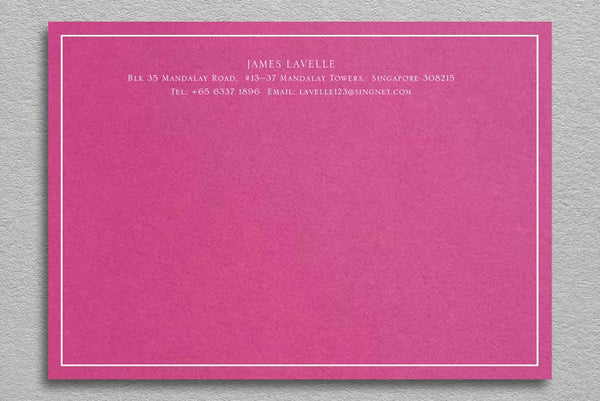 White embossed text on a personalised notecard