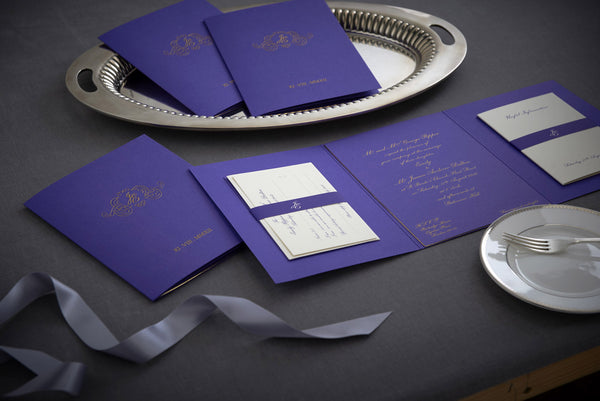 gold embossed folded wedding invitations