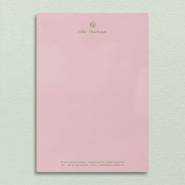 Grass green printed Monogram at the head and contact details at the foot of your Cromwell letterhead.