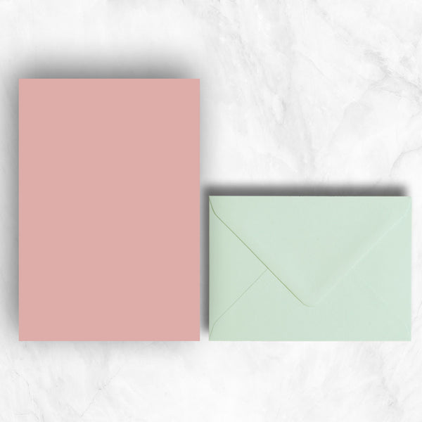 Plain lightly textured candy pink a5 sheets teamed with Powder Green envelopes