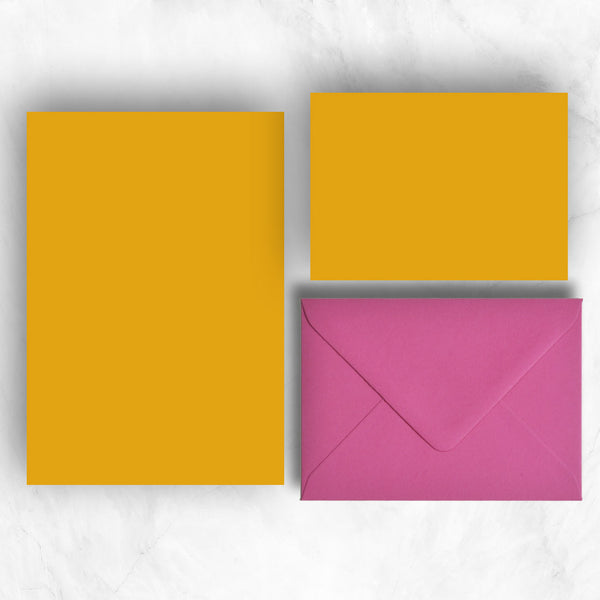 citrine yellow A5 Sheets and A6 Note cards and hot pink envelopes