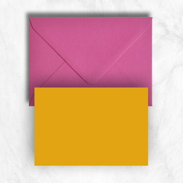 Plain lightly textured citrine yellow a6 cards and hot pink envelopes