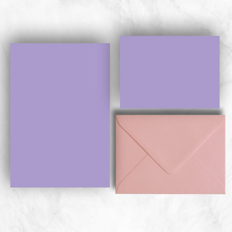 Lavender A5 Sheets and A6 Note cards paired with soft pastel pink envelopes