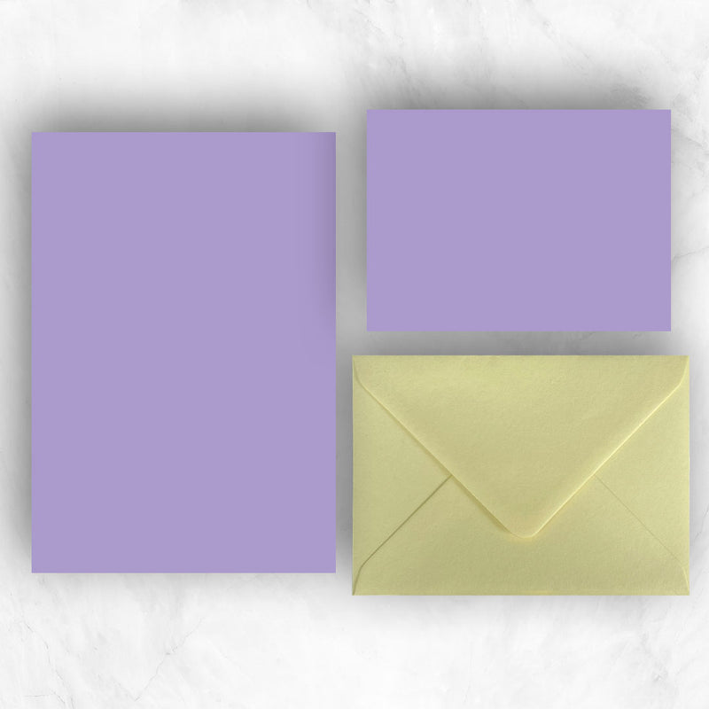 Lavender A5 Sheets and A6 Note cards paired with sunny yellow envelopes