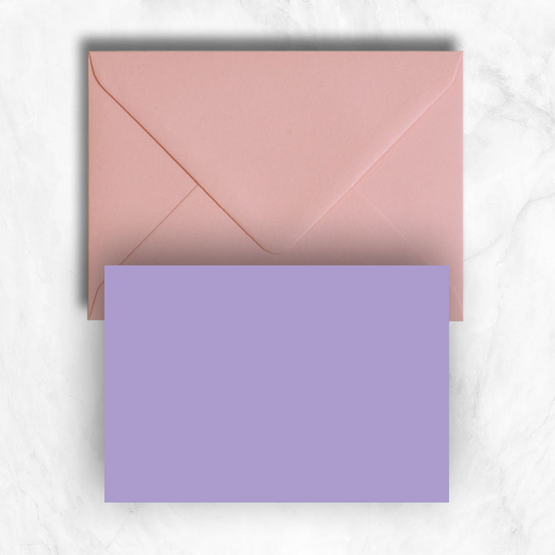 Plain lightly textured lavender a6 cards teamed with candy pink envelopes