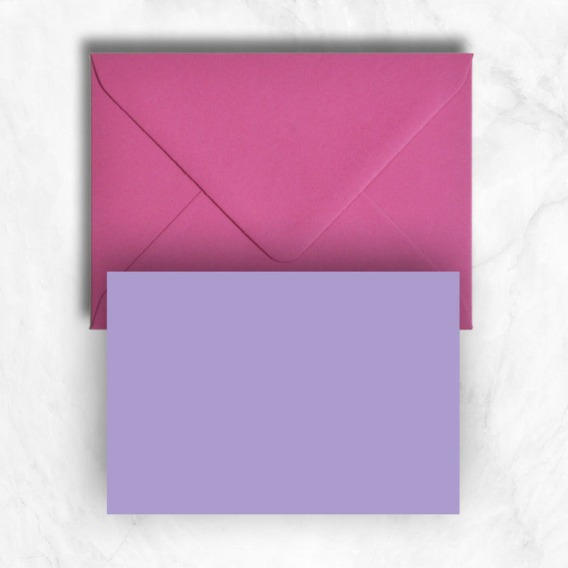 Plain lightly textured lavender a6 cards teamed with hot pink envelopes