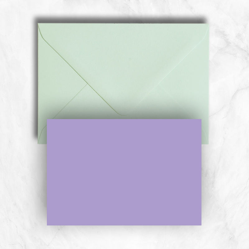 Plain lightly textured lavender a6 cards teamed with pastel powder green envelopes