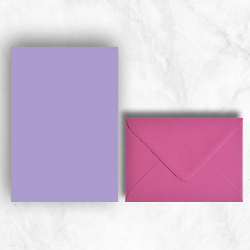 Plain lightly textured Lavender pink a5 sheets teamed with hot pink envelopes