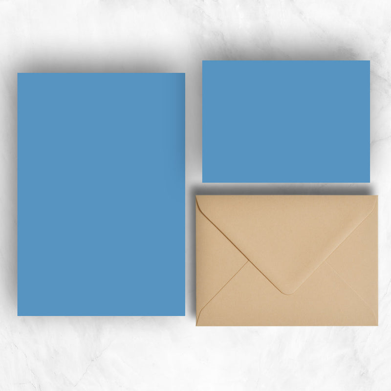 Blue A5 Sheets and A6 Note cards paired with light brown or stone nvelopes