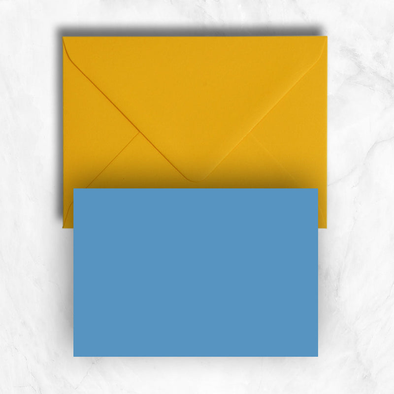 Plain lightly textured new blue a6 cards teamed with exotic citrine yellow envelopes