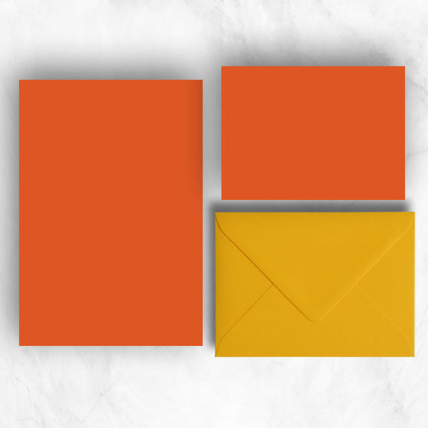 Orange A5 Sheets and A6 Note cards paired with contrasting Citrine yellow envelopes