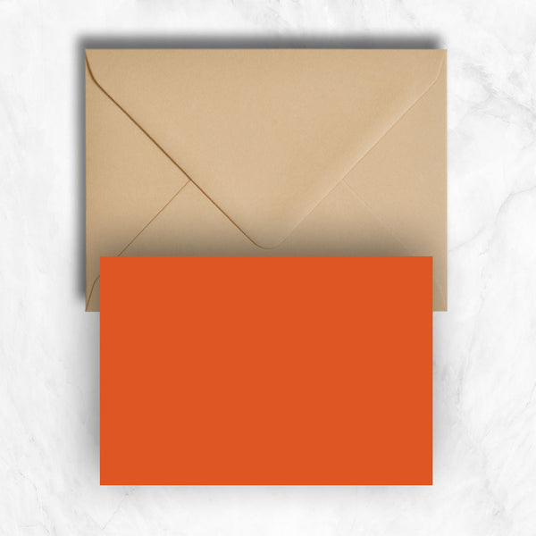 Plain lightly textured orange a6 cards teamed with light brown envelopes