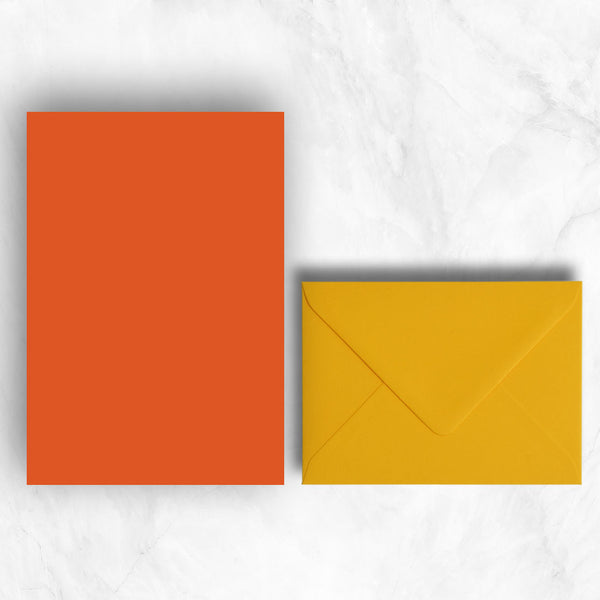 Plain lightly textured orange a5 sheets teamed with citrine yellow envelopes