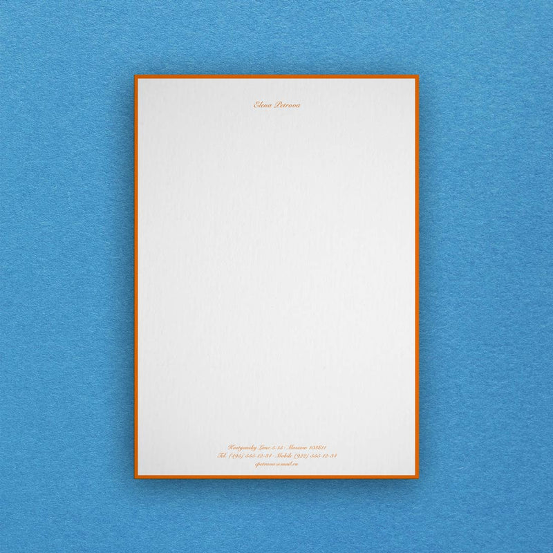 The Regent writing paper uses a strong orange border and text in contrast with a choice of white or cream A5 sheet