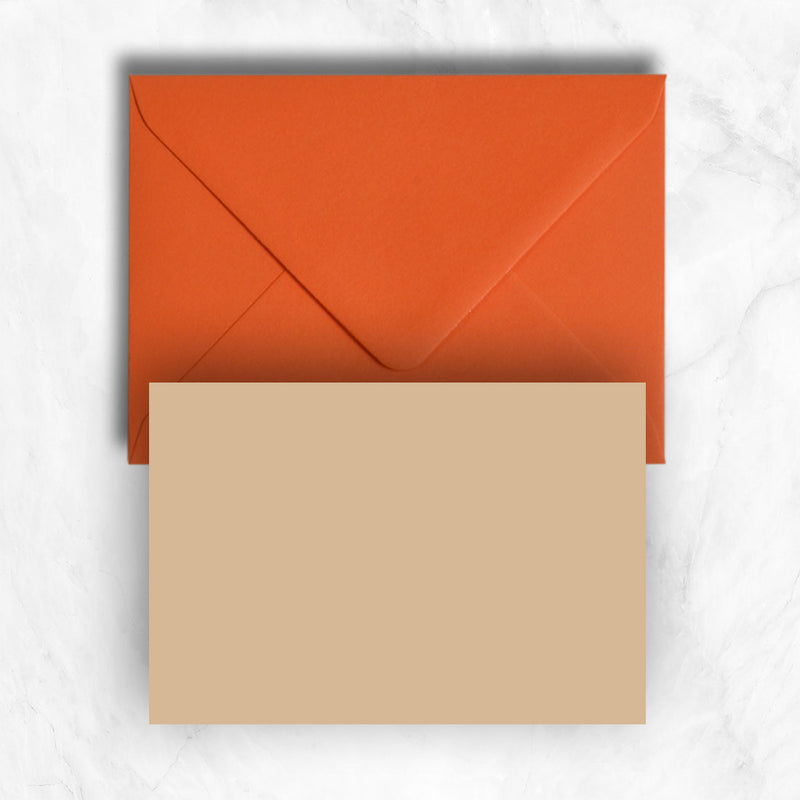 Plain lightly textured pastel brown a6 cards teamed with Orange envelopes