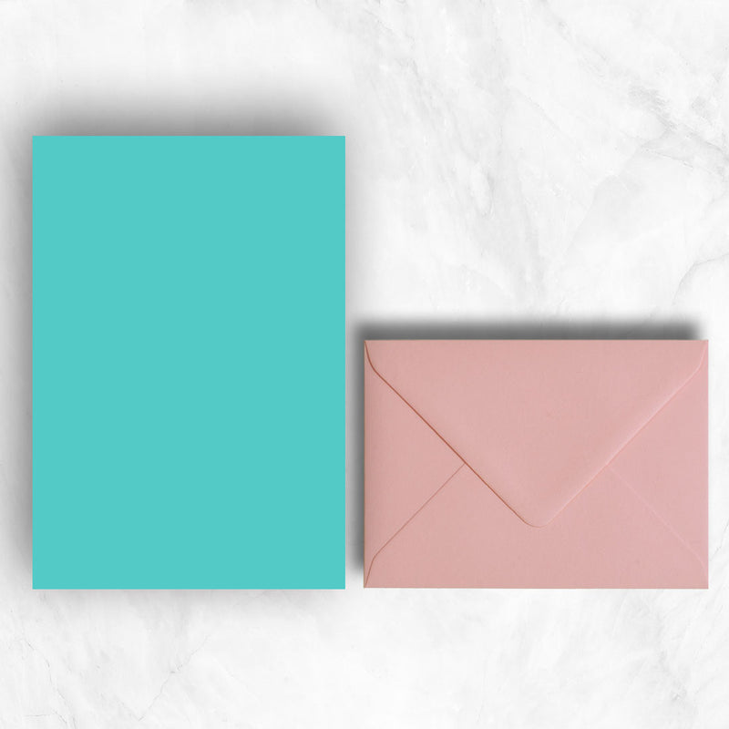 Plain lightly textured turquoise a5 sheets teamed with Candy Pink envelopes
