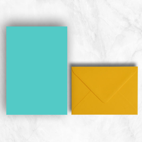 Plain lightly textured turquoise a5 sheets teamed with Citrine envelopes
