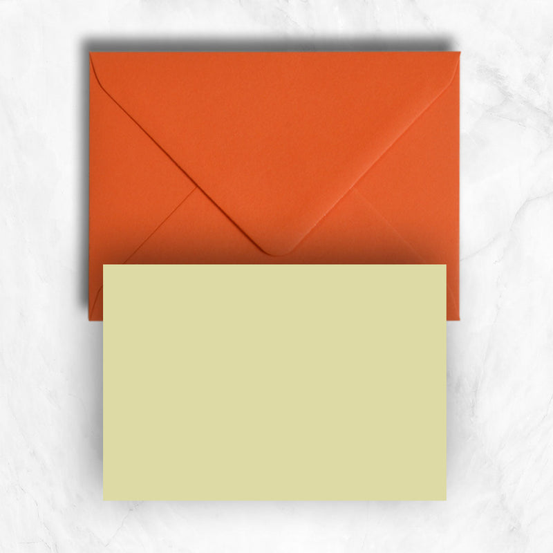 Plain lightly textured yellow a6 cards teamed with orange envelopes