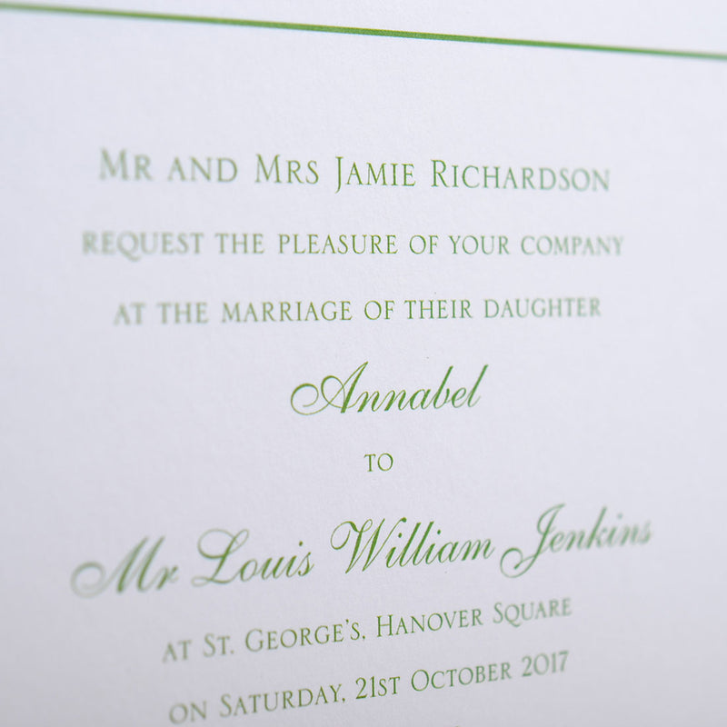 The Berkeley wedding invitation wording close up shot
