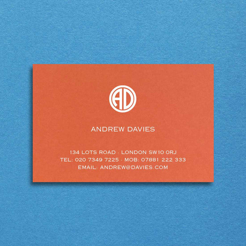 Mandarin orange is a perfect match to our contemporary monogram design with contact details along the foot of the card