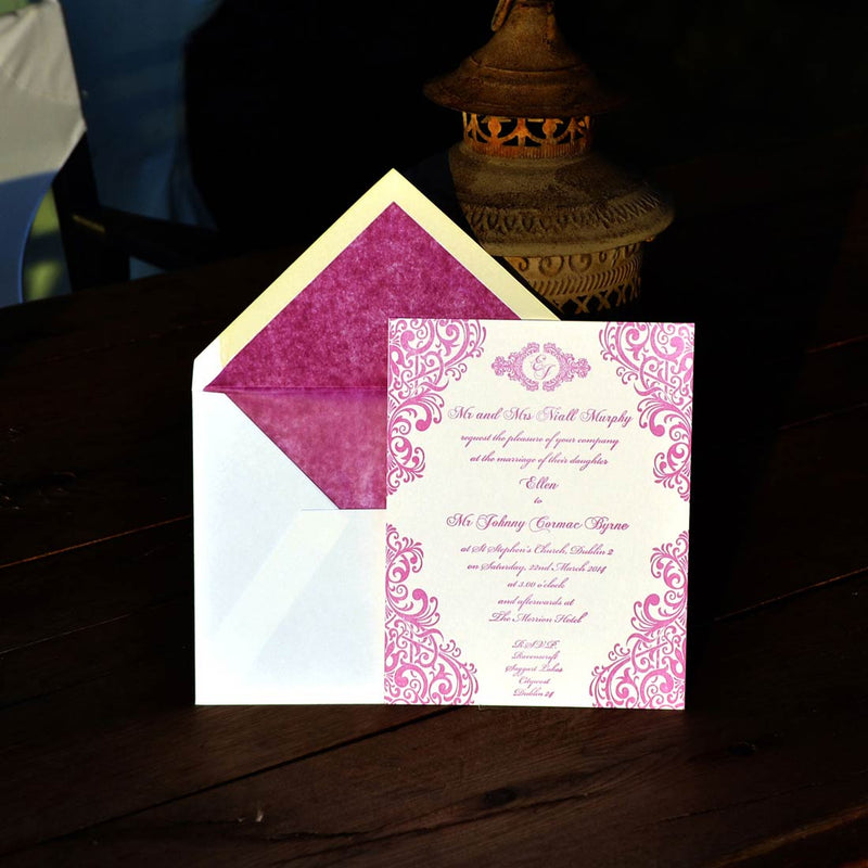 The Grafton Wedding invitation card agaisnt a moroccan lamp