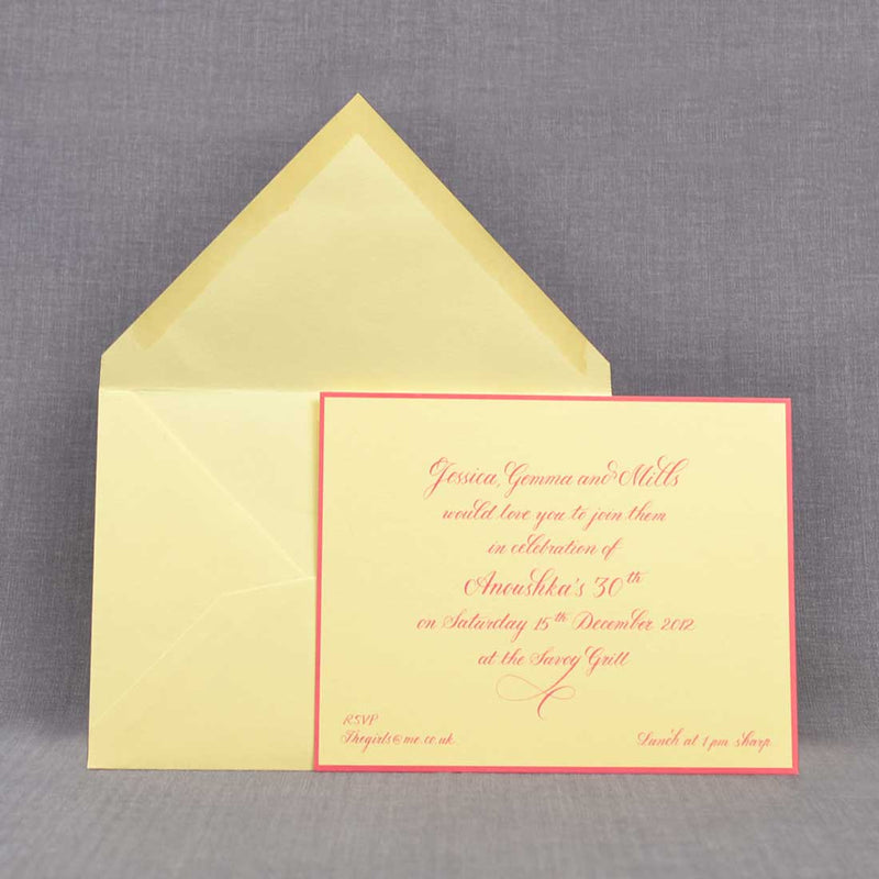 The Savoy party invitations with matching coloured envelopes