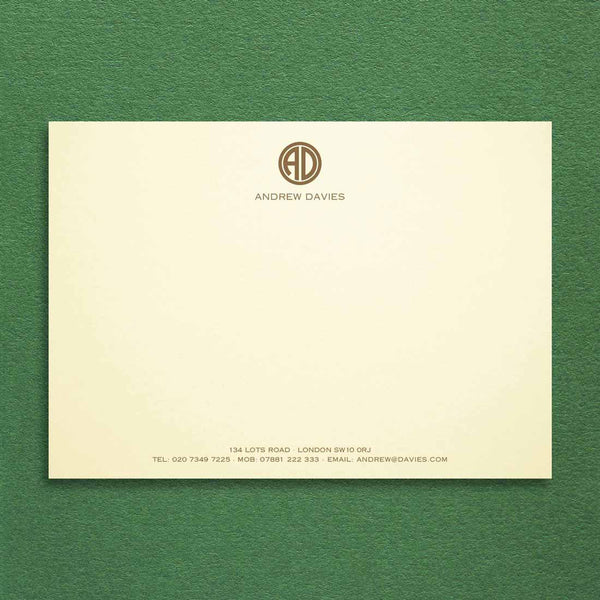 Printed in a dark brown onto a cream card, the Strand correspondence cards use a contemporary monogram at the head for added effect