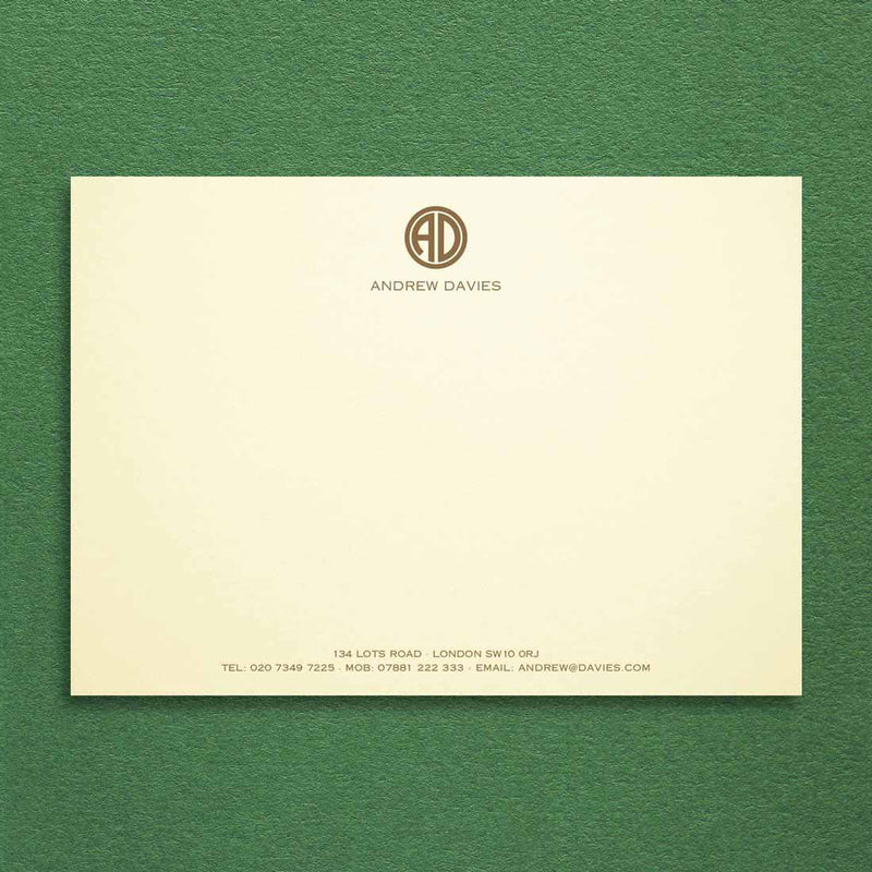 Printed in a dark brown onto a cream card, the Strand correspondence cards use a contemporary monogram at the head for added effect