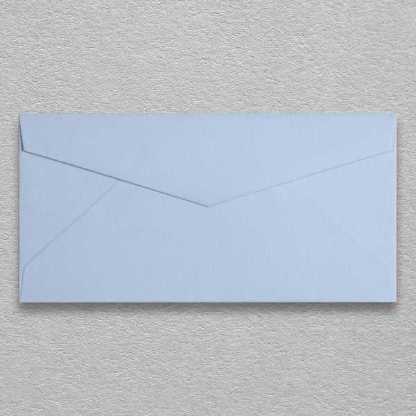 the azure blue dl envelopes are a substantial 135gsm with a diamond flap and are sold in a branded Pemberly Fox box.