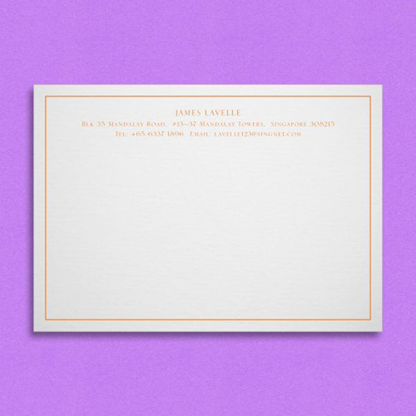 The Bexley embossed note cards print with a keyline border encasing your name, address and contact details