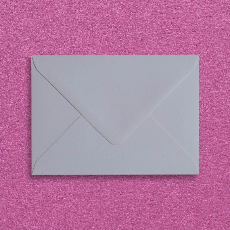 the cool grey C6 envelopes are a substantial 135gsm with a diamond flap and are sold in a branded Pemberly Fox box.