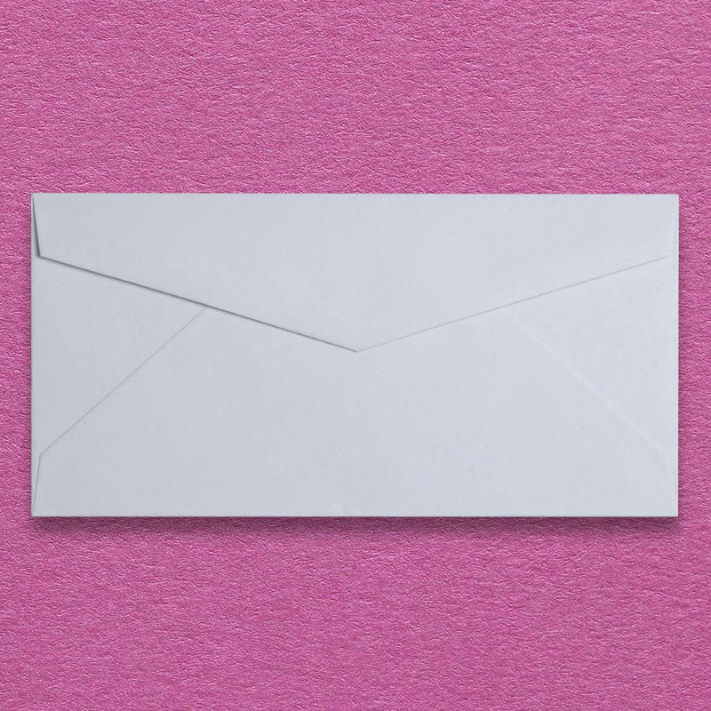 the cool grey dl envelopes are a substantial 135gsm with a diamond flap and are sold in a branded Pemberly Fox box.