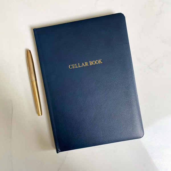 A deep blue leather, which can be personalised, covers this 120 page cellar book