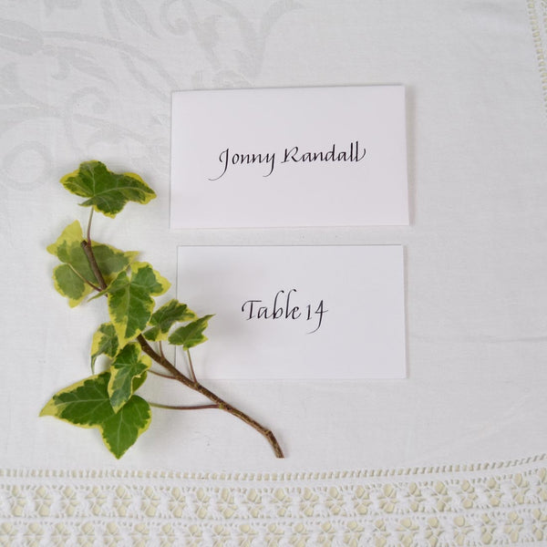 The Holkham wedding escort cards are personalised with your guest's allocated table name on the white card and come with matching plain envelopes