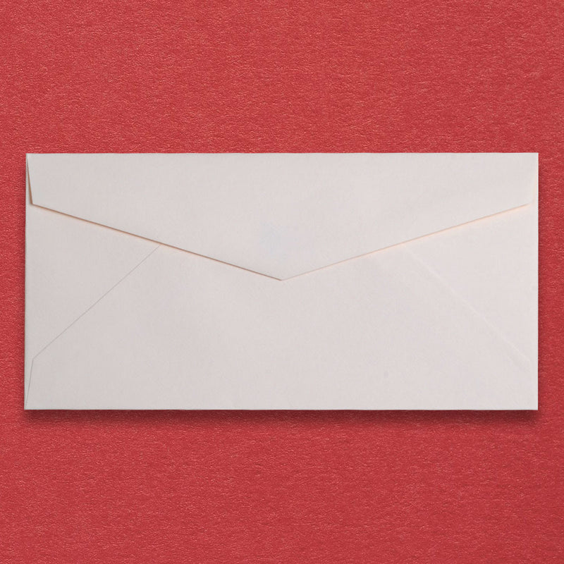 the rose white dl envelopes are a substantial 135gsm with a diamond flap and are sold in a branded Pemberly Fox box.