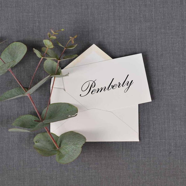 The Tilney wedding escort cards are personalised with your guests names on them onto a smooth off-white card and come with plain matching escort envelopes