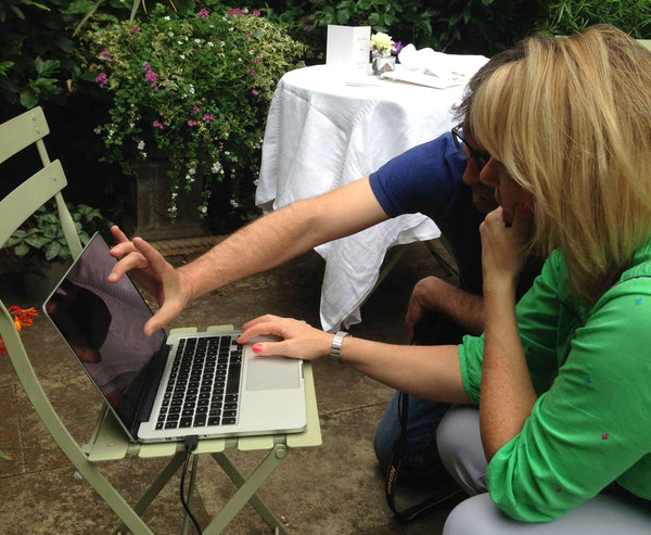 Pemberly Fox's team set up for a wedding stationery photoshoot