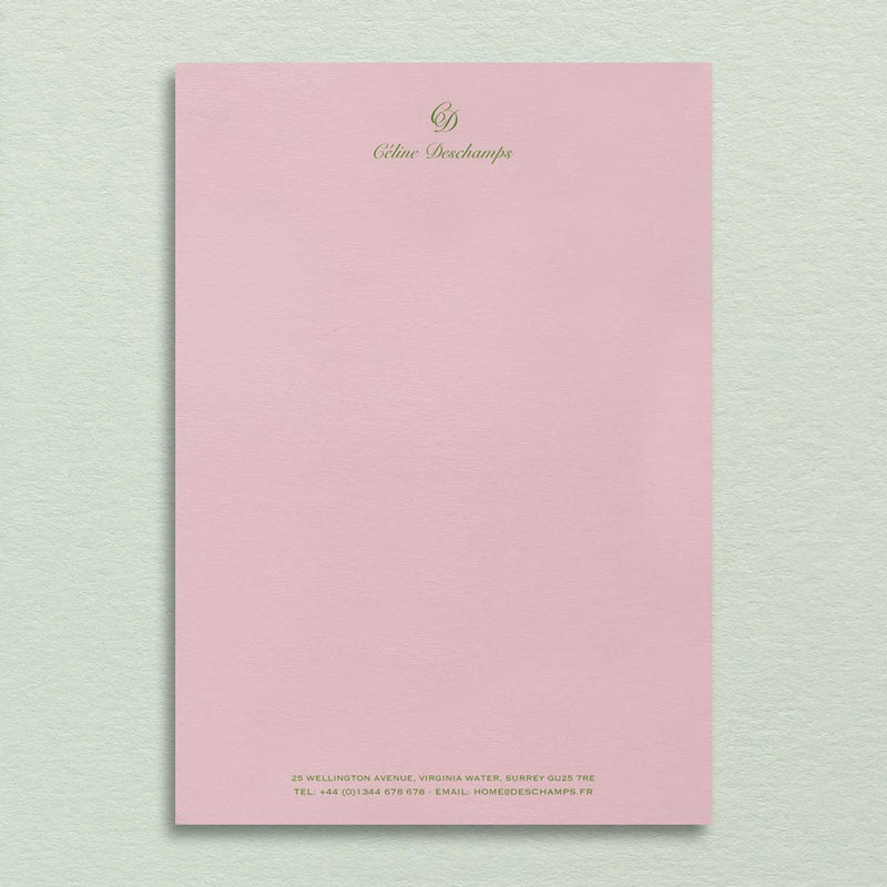 Grass green printed Monogram at the head and contact details at the foot of your Cromwell letterhead.