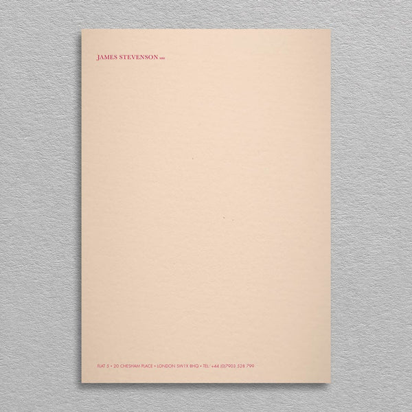 The Grosvenor writing paper is printed with your name at the head and contact details at the foot in burgundy on rose white paper