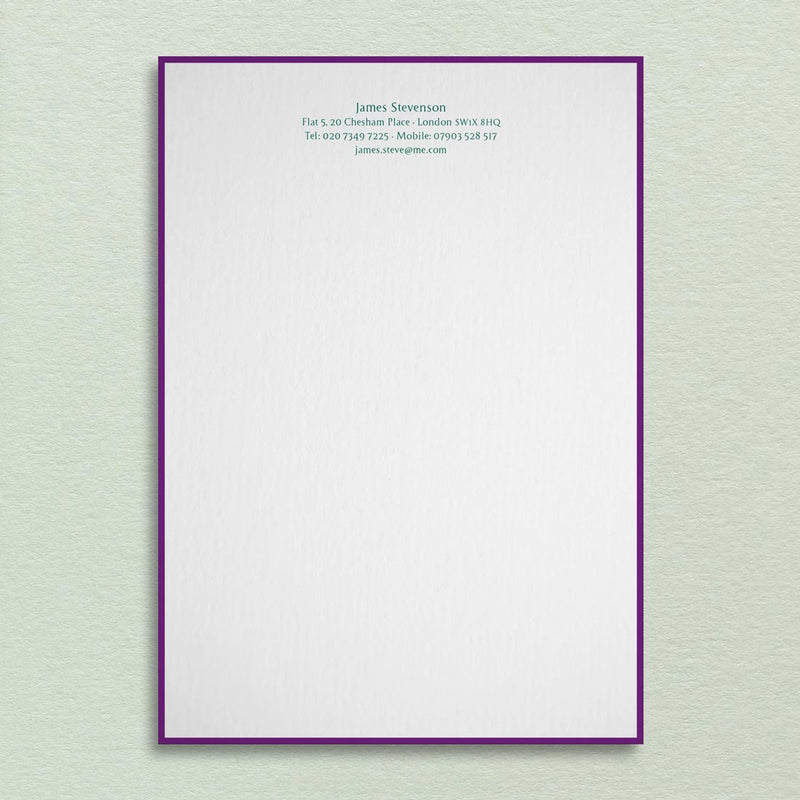 The Leicester letterhead shows off two bright and contrasting colours for the border and the text.