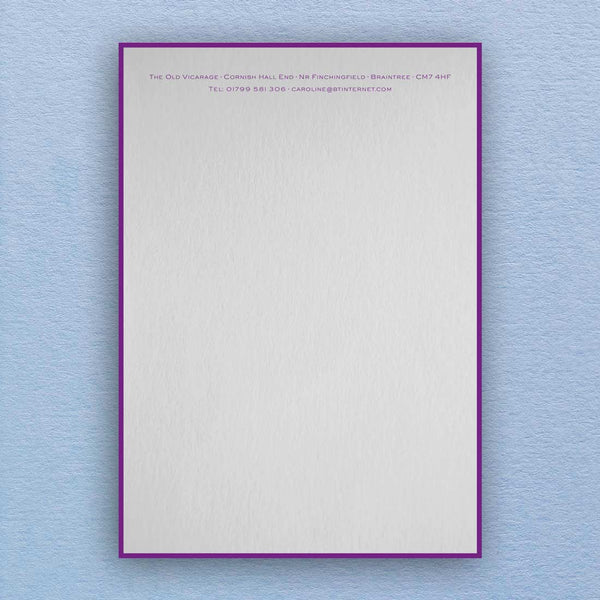 The Portobello letterhead shows a border framing the A4 sheet, with your personalised details on two lines across the top. 