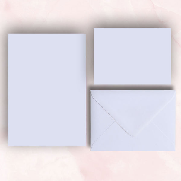 pristine white a5 writing paper and a6 note cards with matching envelopes