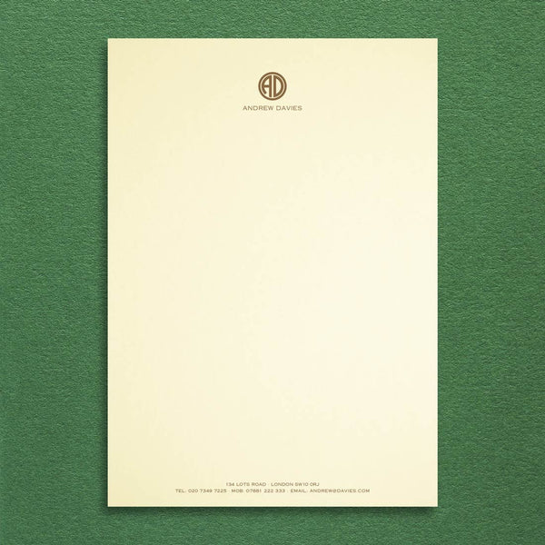 Personalised with your initials presented in a contemporary monogram above your name, the Strand headed paper also allows you to have your address and contact details printed at the foot of the sheet.
