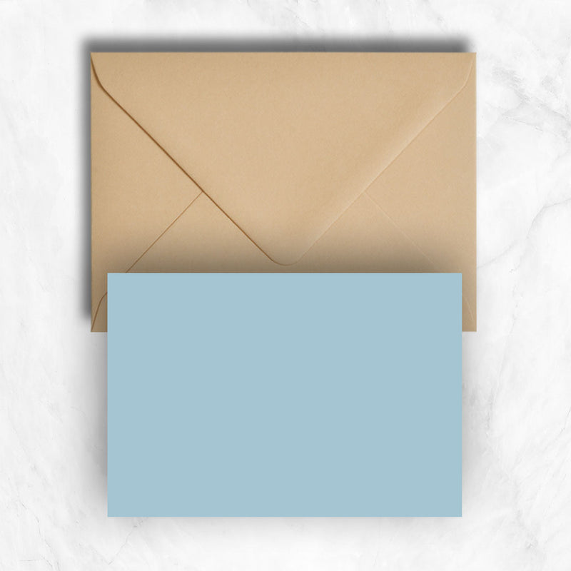 Plain lightly textured azure blue a6 cards teamed with light brownstone envelopes