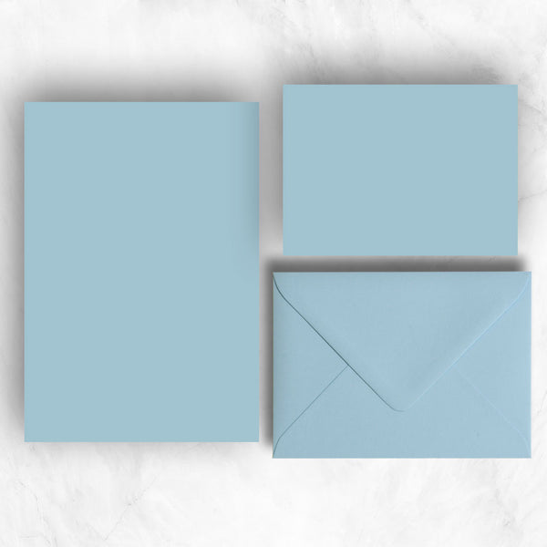 Plain Pastel blue A5 Sheets and A6 Note Cards with matching envelopes