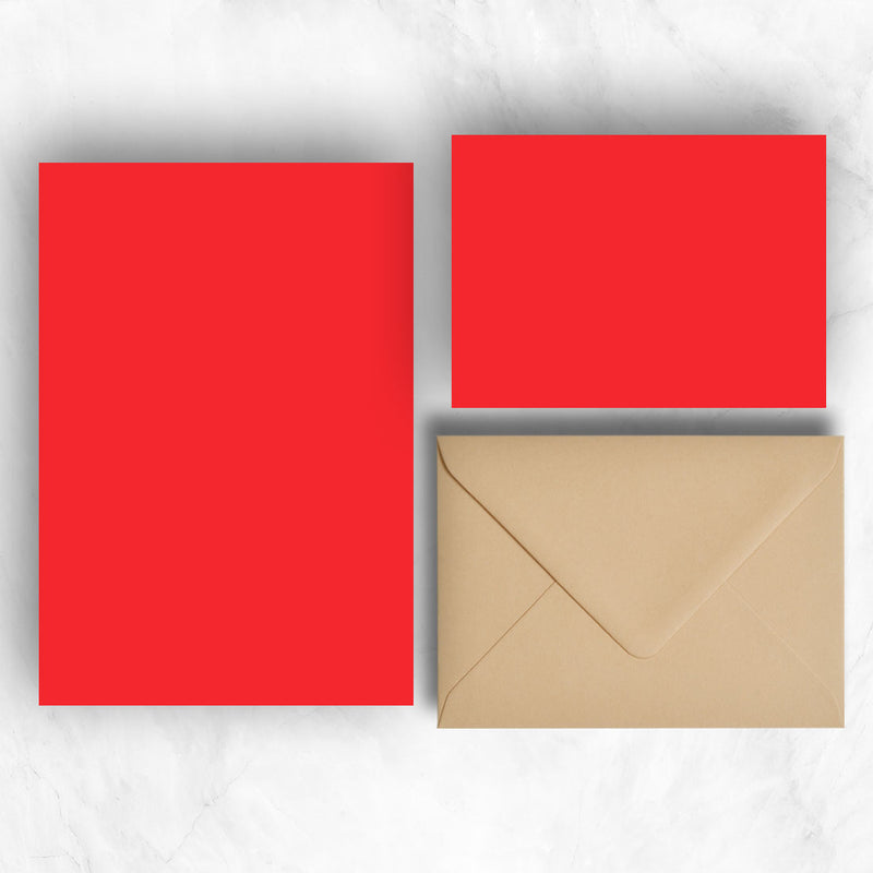 Bright Red A5 Sheets and A6 Note cards paired with soft light brown envelopes