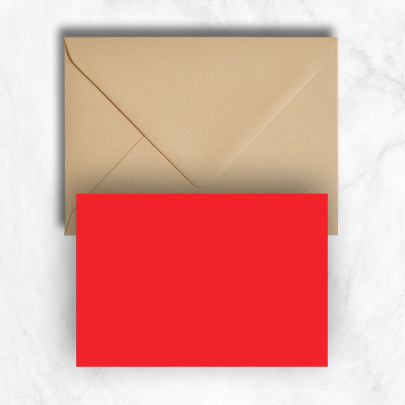Plain lightly textured bright red a6 cards teamed with light brown stoneenvelopes