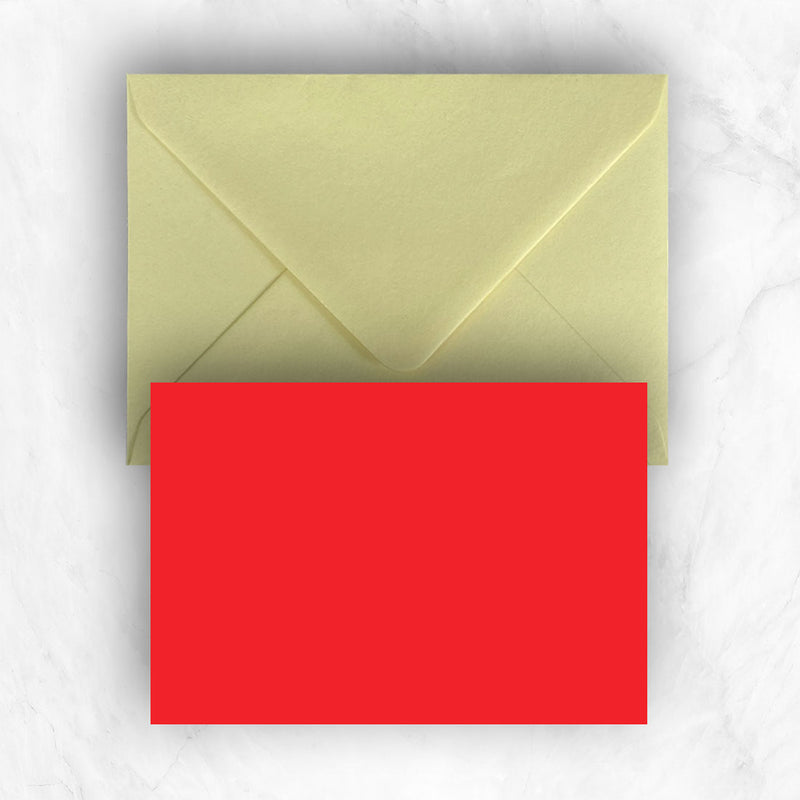 Plain lightly textured bright red a6 cards teamed with bright yellow envelopes