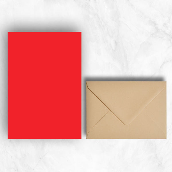 Plain lightly textured red a5 writing sheets teamed with stone brown envelopes
