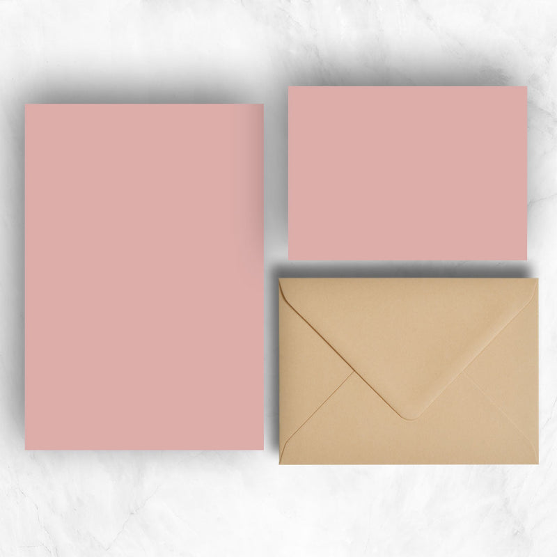 Candy Pink A5 Sheets and A6 Note cards paired with pastel brown envelopes